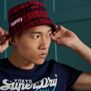 Superdry Detroit Bucket Hat Y2K Red/Black Plaid Check Unisex M/L
